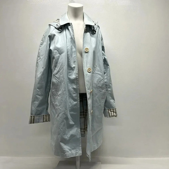 Burberry Trench Coat Jacket Button Down Nova Check Plaid Light Blue Size 8 R - Picture 2 of 16